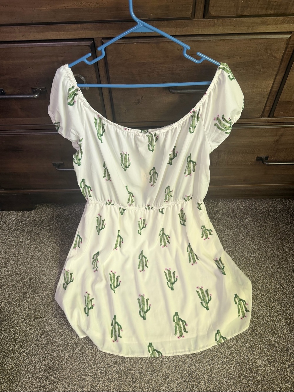 Wrangler Off-Shoulder Dress with Green Cactus Print